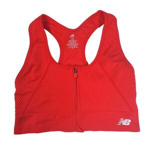 New Balance Women’s Sports Bra Medium Red Seamless Zip Front Athleisure